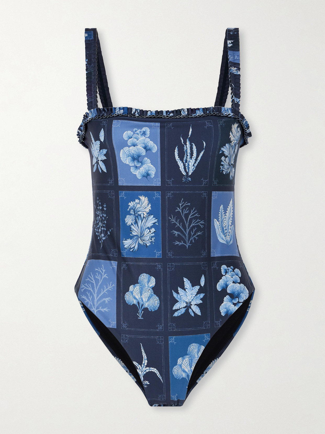 Agua by Agua Bendita - + Net Sustain Limón Algae Ruffled Floral-print Recycled Swimsuit - Blue