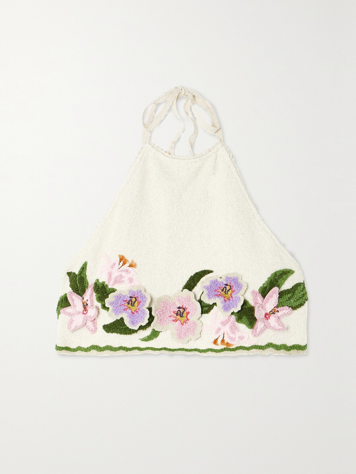 Agua By Agua Bendita Carlota Pacifico Embroidered Cotton-terry Cropped Halter Top In White