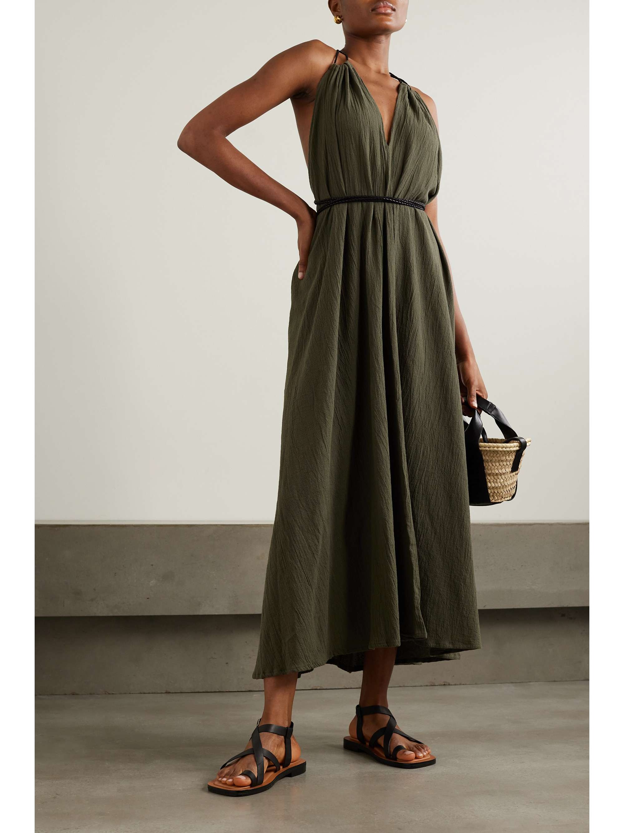 CARAVANA + NET SUSTAIN Mahahual leather-trimmed cotton-gauze maxi dress ...