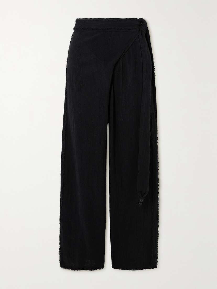 Caravana + Net Sustain Lelu Frayed Cotton-gauze Wide-leg Pants