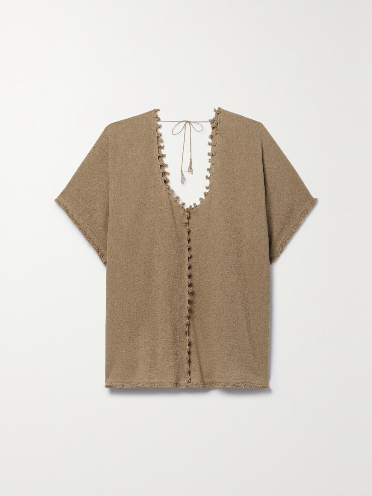 Caravana - + Net Sustain Xmaben Frayed Cotton-gauze Top - Neutrals