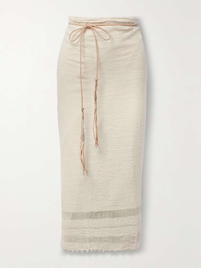 Caravana + Net Sustain Leather-trimmed Tie-detailed Cotton-gauze Pareo