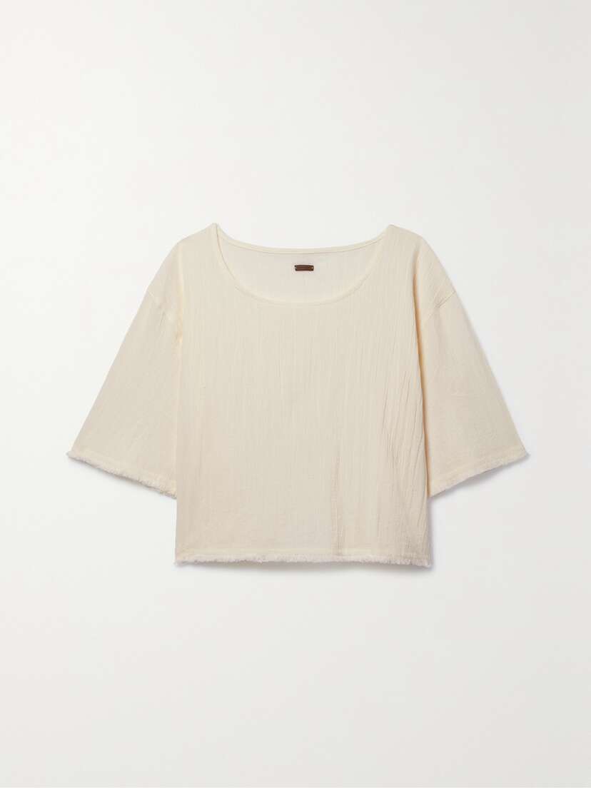 Caravana + Net Sustain Pani Cropped Frayed Cotton-gauze Top