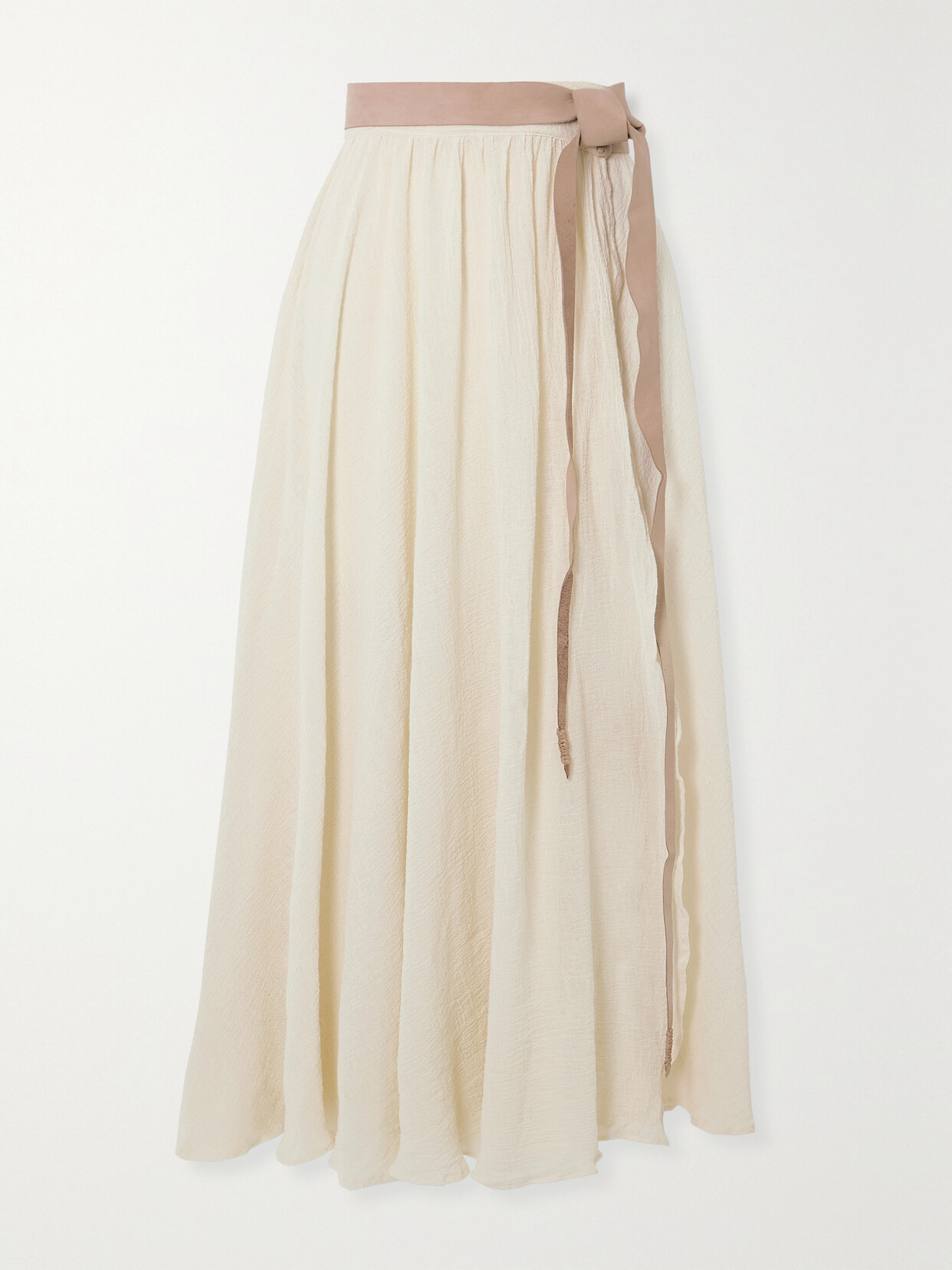 Caravana + Net Sustain Cholul Leather-trimmed Frayed Wrap-effect Cotton-gauze Midi Skirt In Neutrals