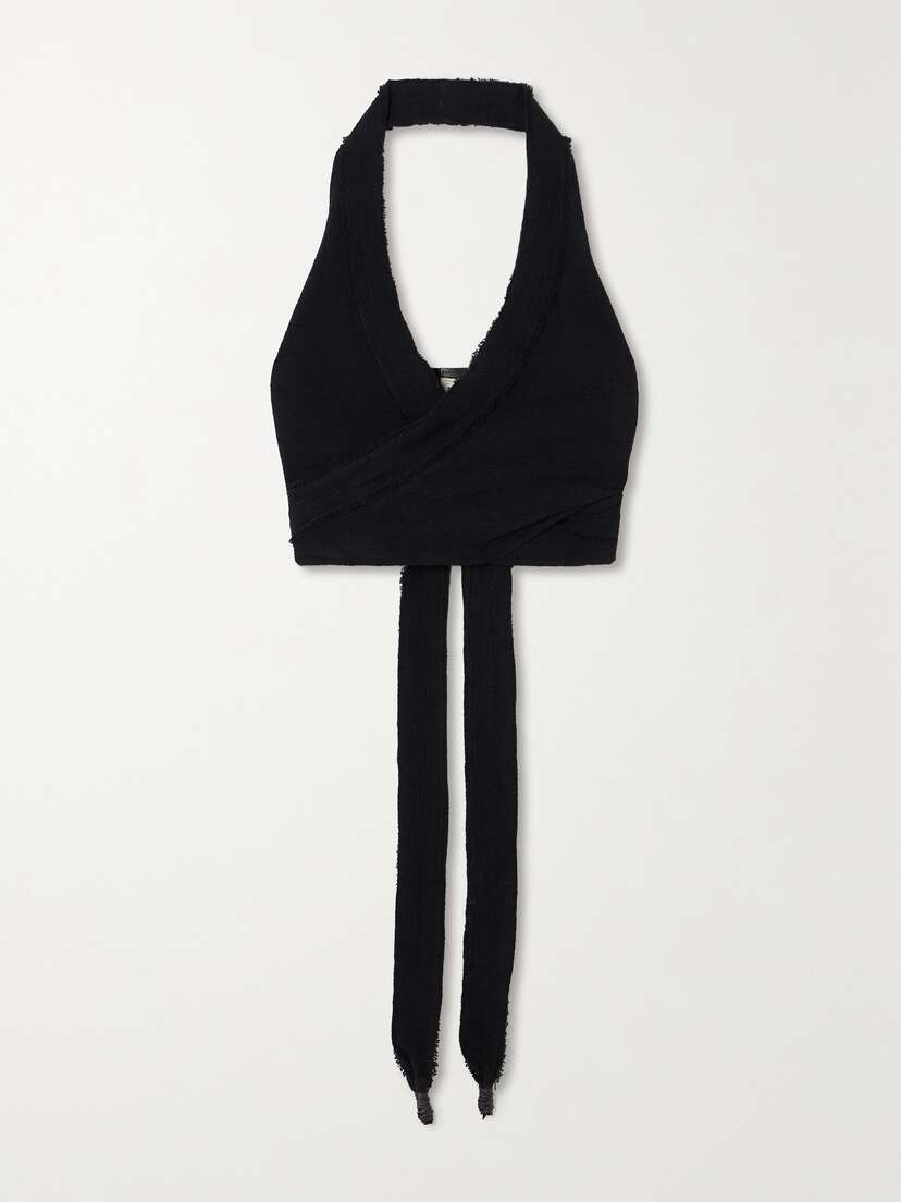 Caravana + Net Sustain Xiyo Frayed Wrap-effect Cotton-gauze Halterneck Top