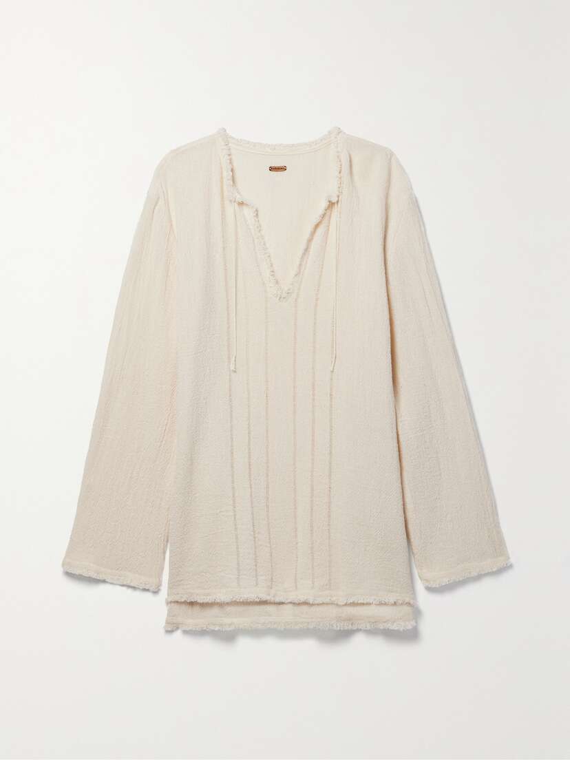 Caravana + Net Sustain Hubiku Frayed Cotton-gauze Tunic