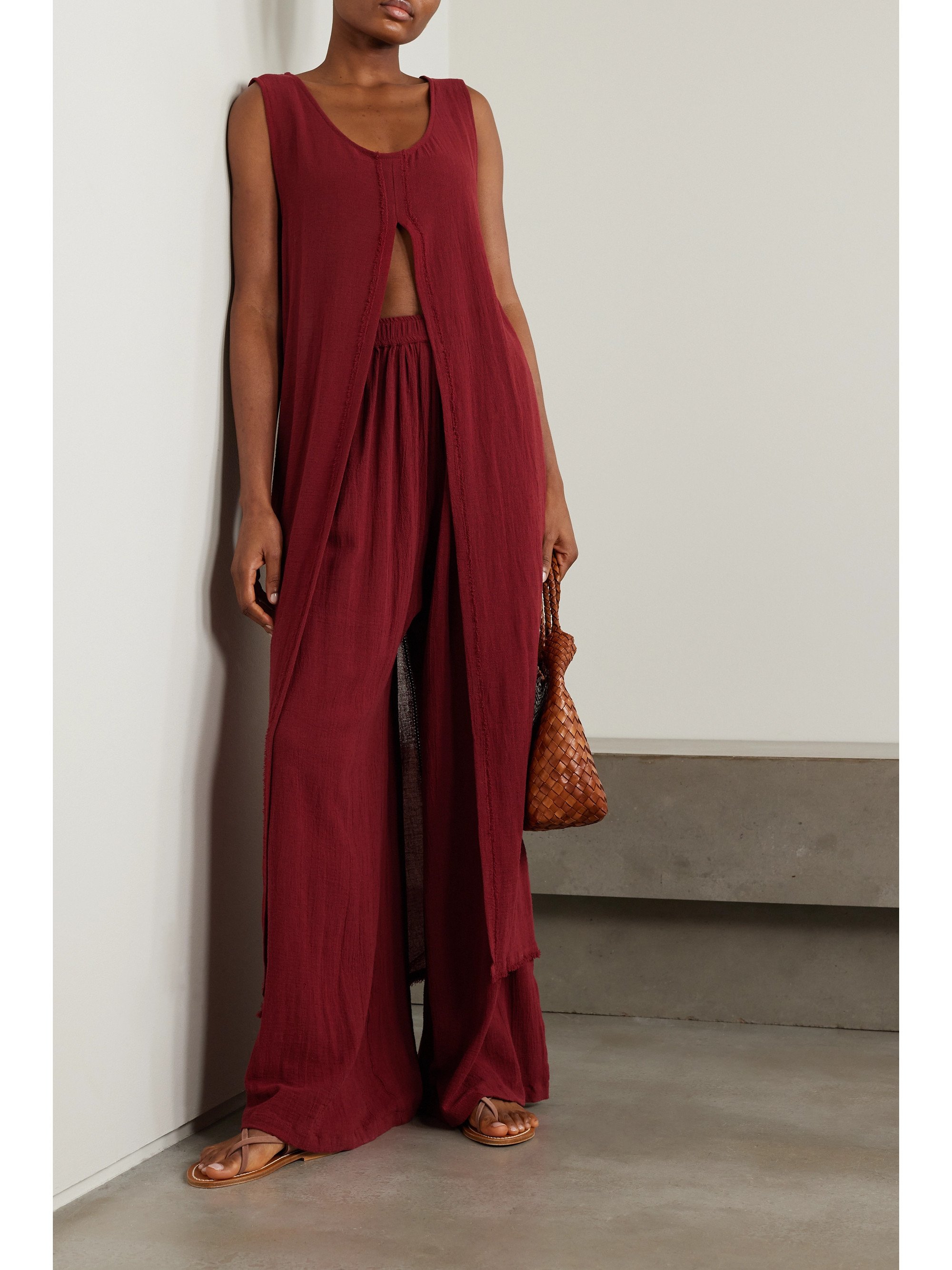 Caravana + NET SUSTAIN Mincha frayed cotton-gauze tunic