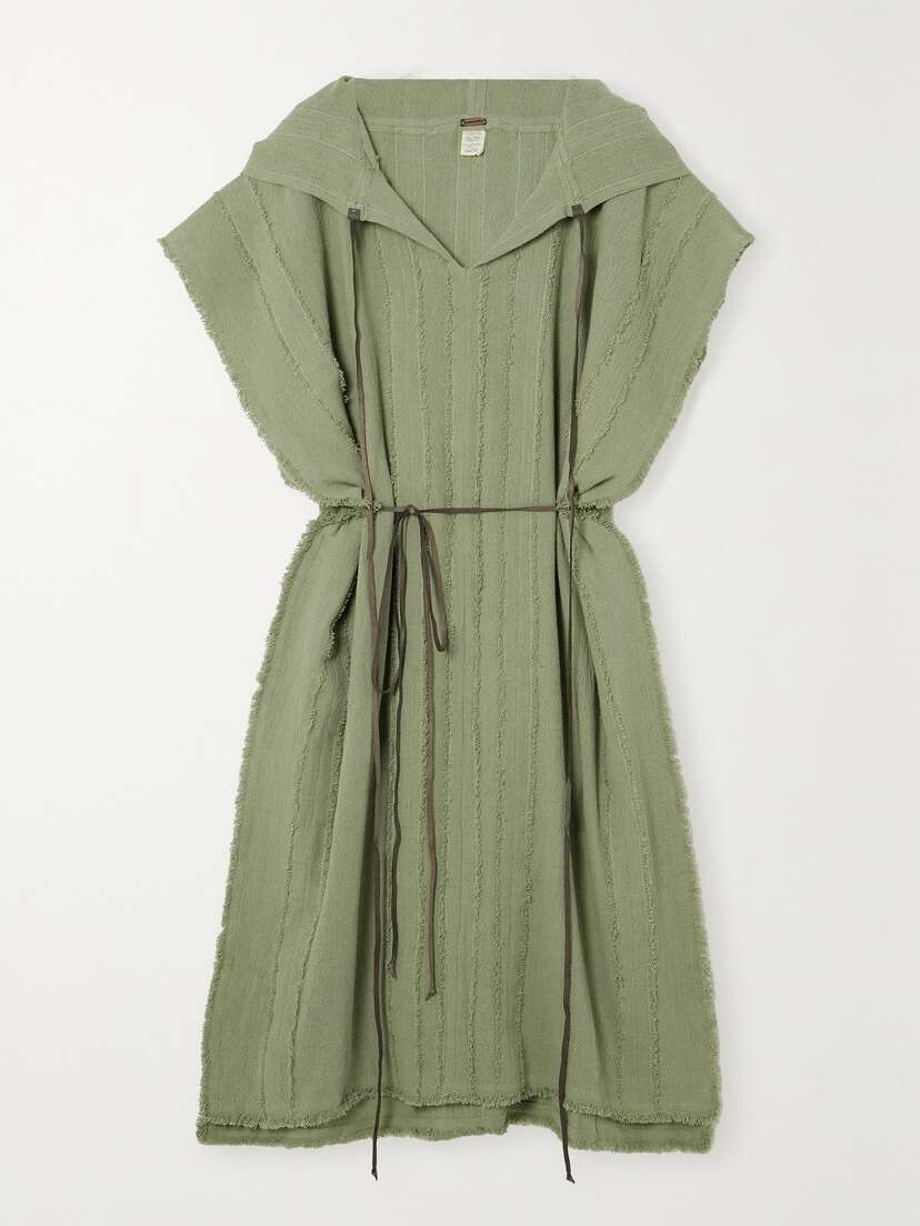 Caravana + Net Sustain Ntuchi Leather-trimmed Hooded Cotton-gauze Poncho