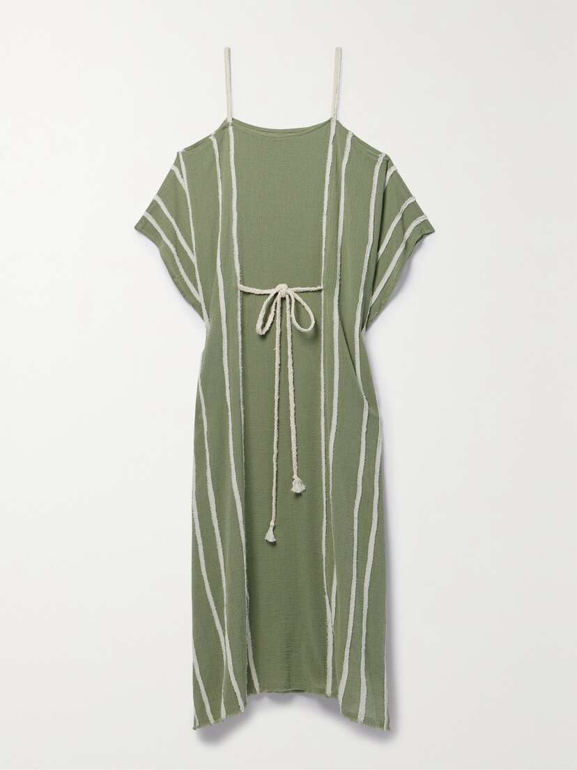 Caravana + Net Sustain Choxini Cold-shoulder Belted Cotton-gauze Kaftan