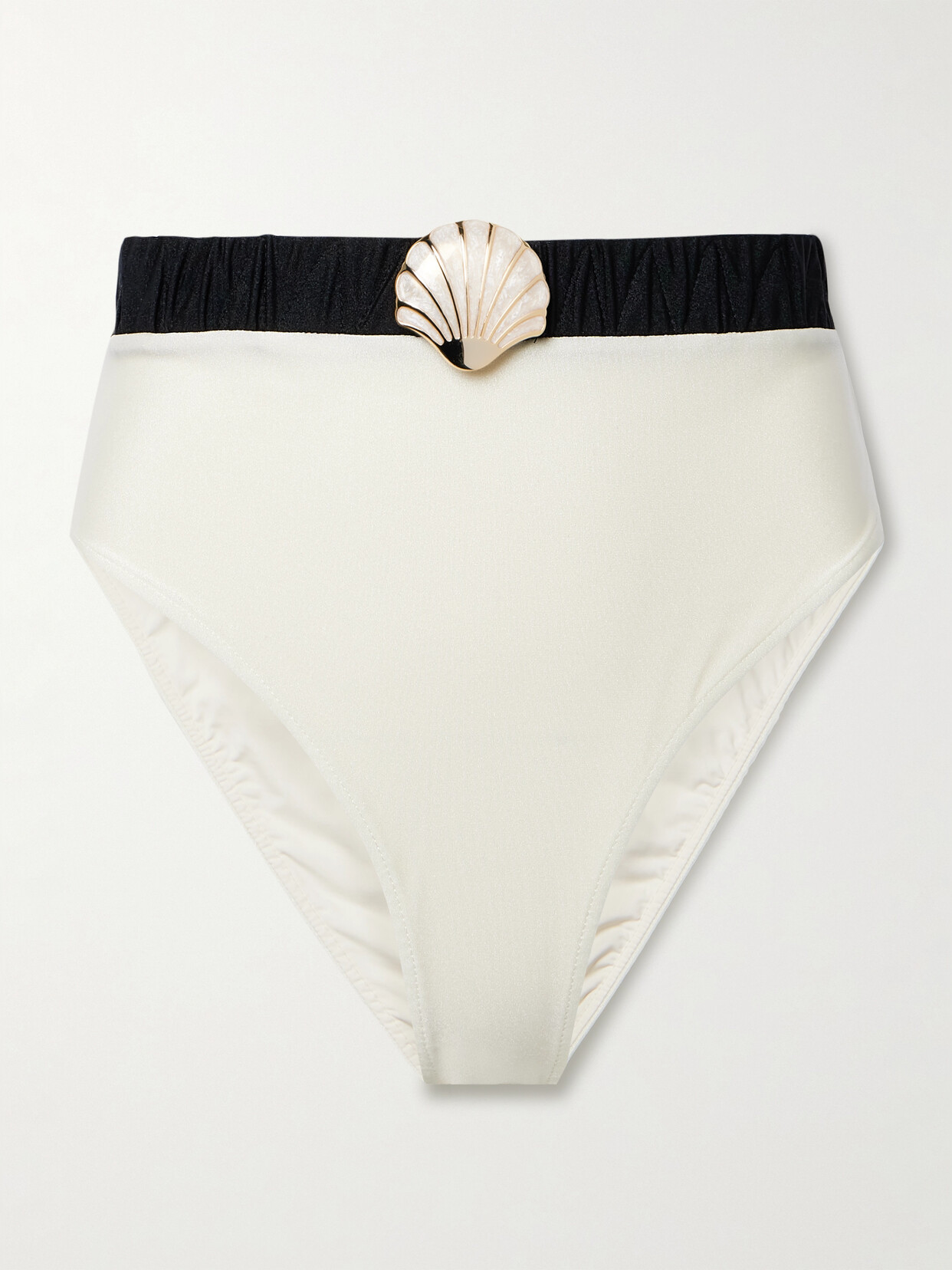 PatBO Seashell Embellished Two-tone Stretch Bikini Briefs - Black