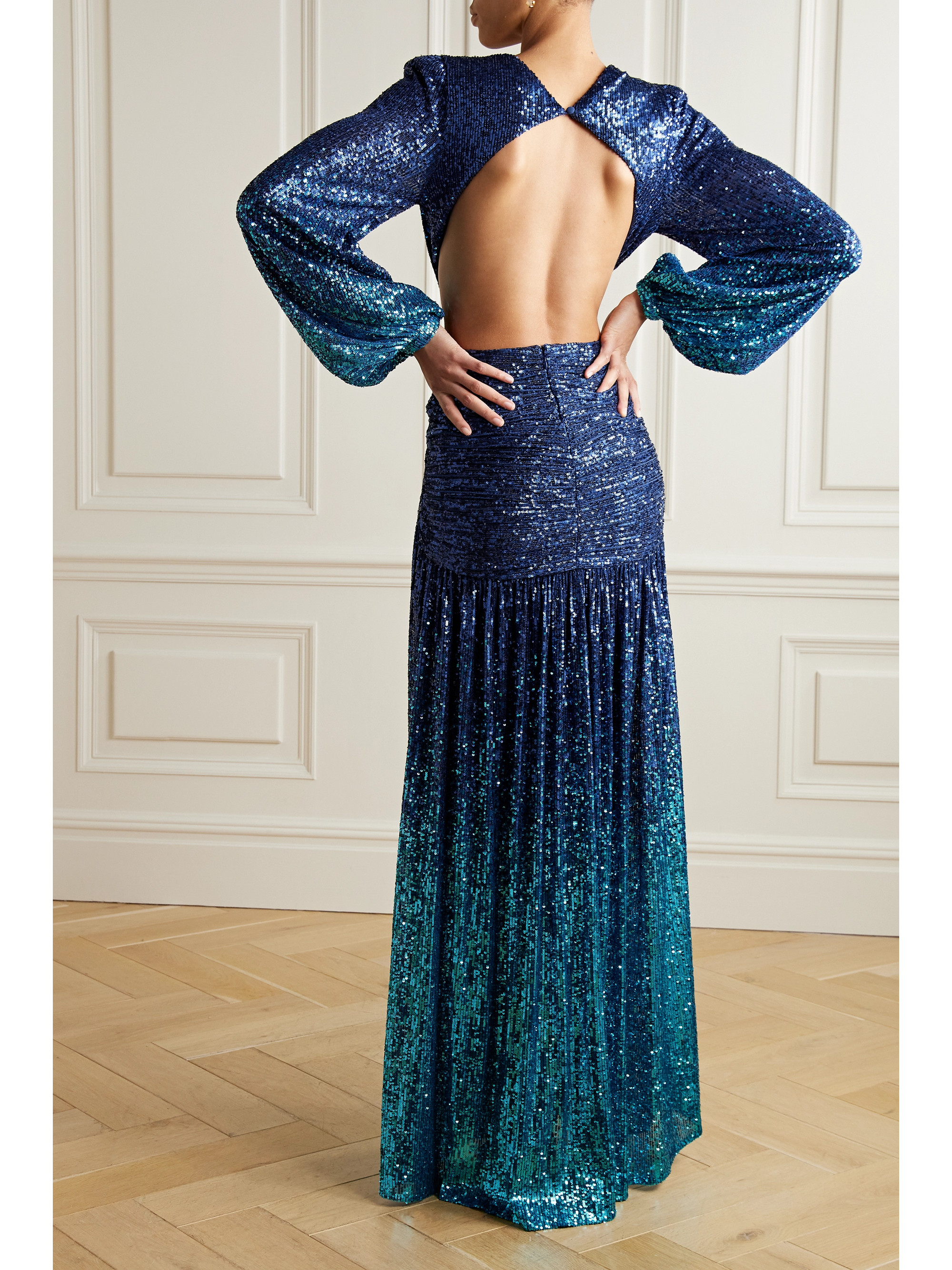 PatBO Cutout ombré sequined mesh gown