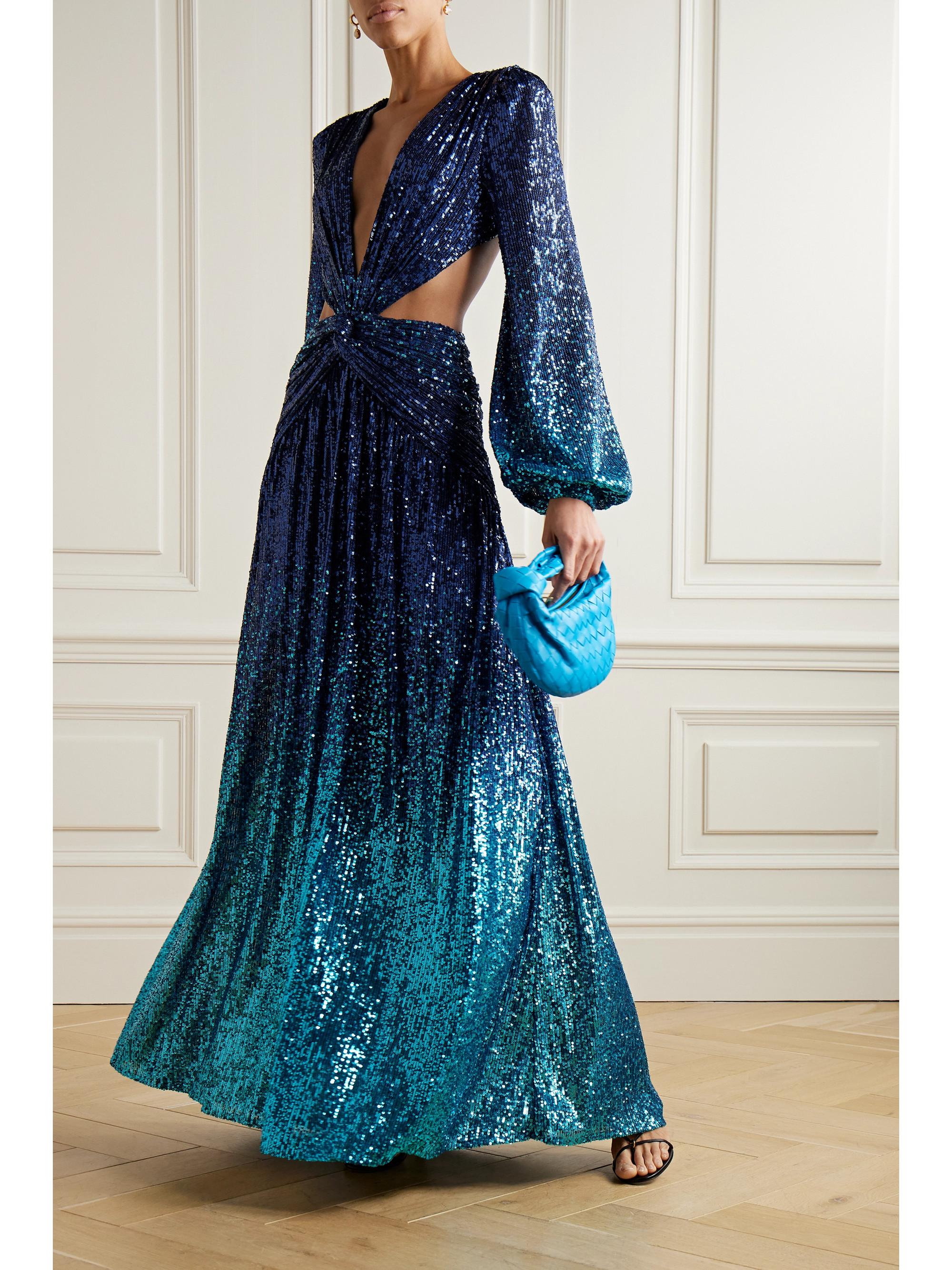 PatBO Cutout ombré sequined mesh gown
