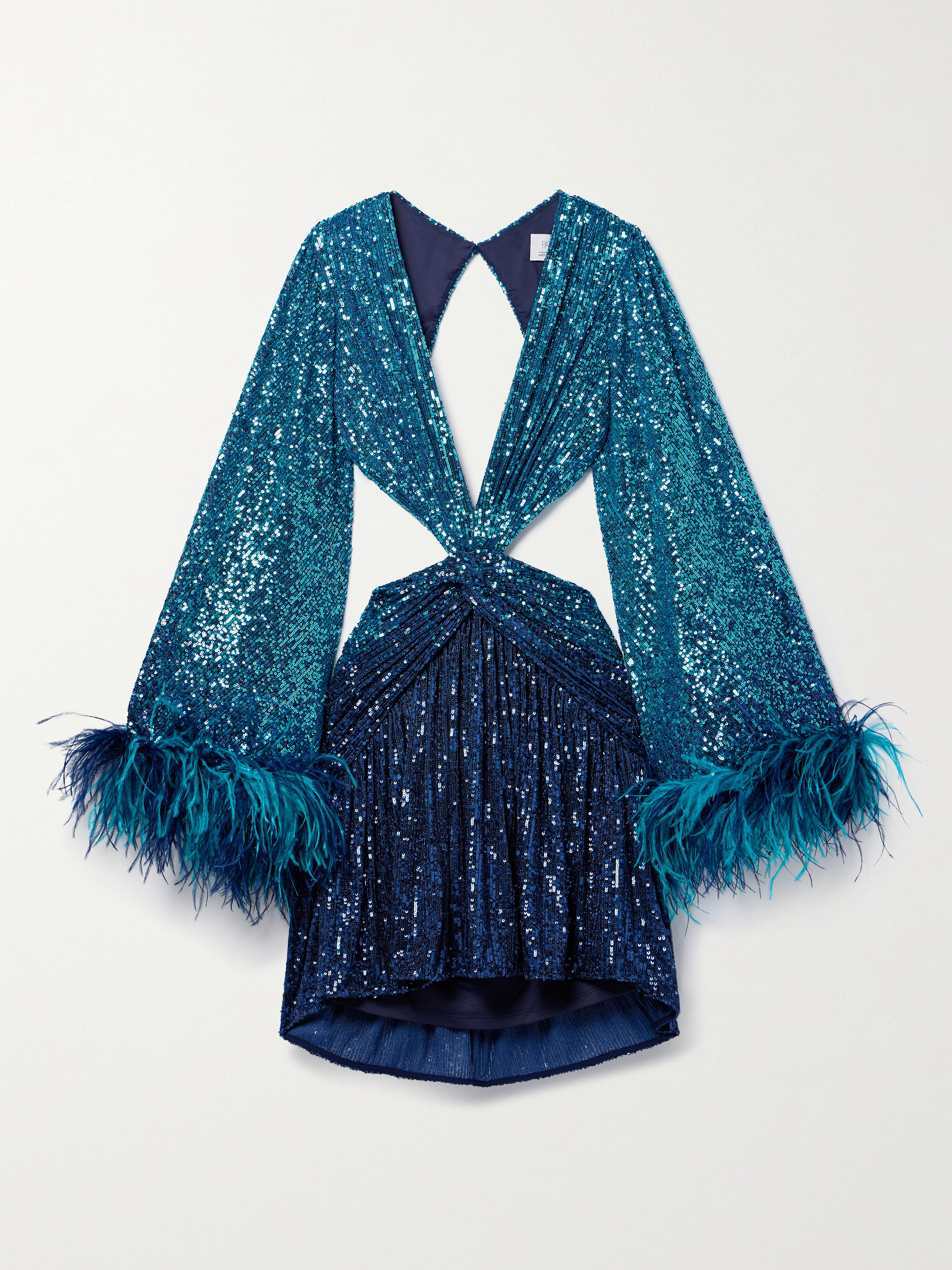 PatBO + Alessandra Ambrosio cutout feather-trimmed sequined tulle mini dress