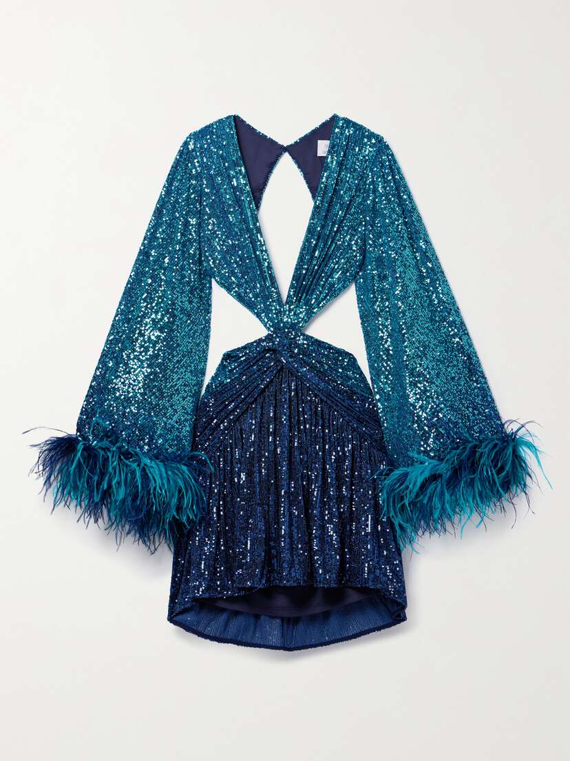 PatBo + Alessandra Ambrosio Cutout Feather-trimmed Sequined Tulle Mini Dress