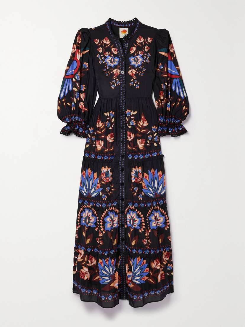 Farm Rio Tiered Floral-print Cotton-blend Maxi Dress - x large
