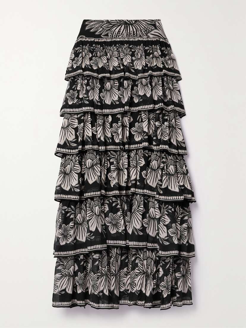 Farm Rio Tiered Floral-print Georgette Maxi Skirt - x large