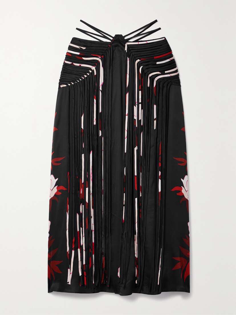 Farm Rio Fringed Floral-print Satin Midi Skirt -  - x large