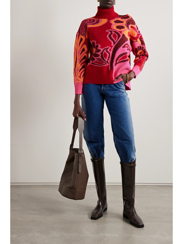 FARM Rio Cutout intarsia-knit turtleneck sweater