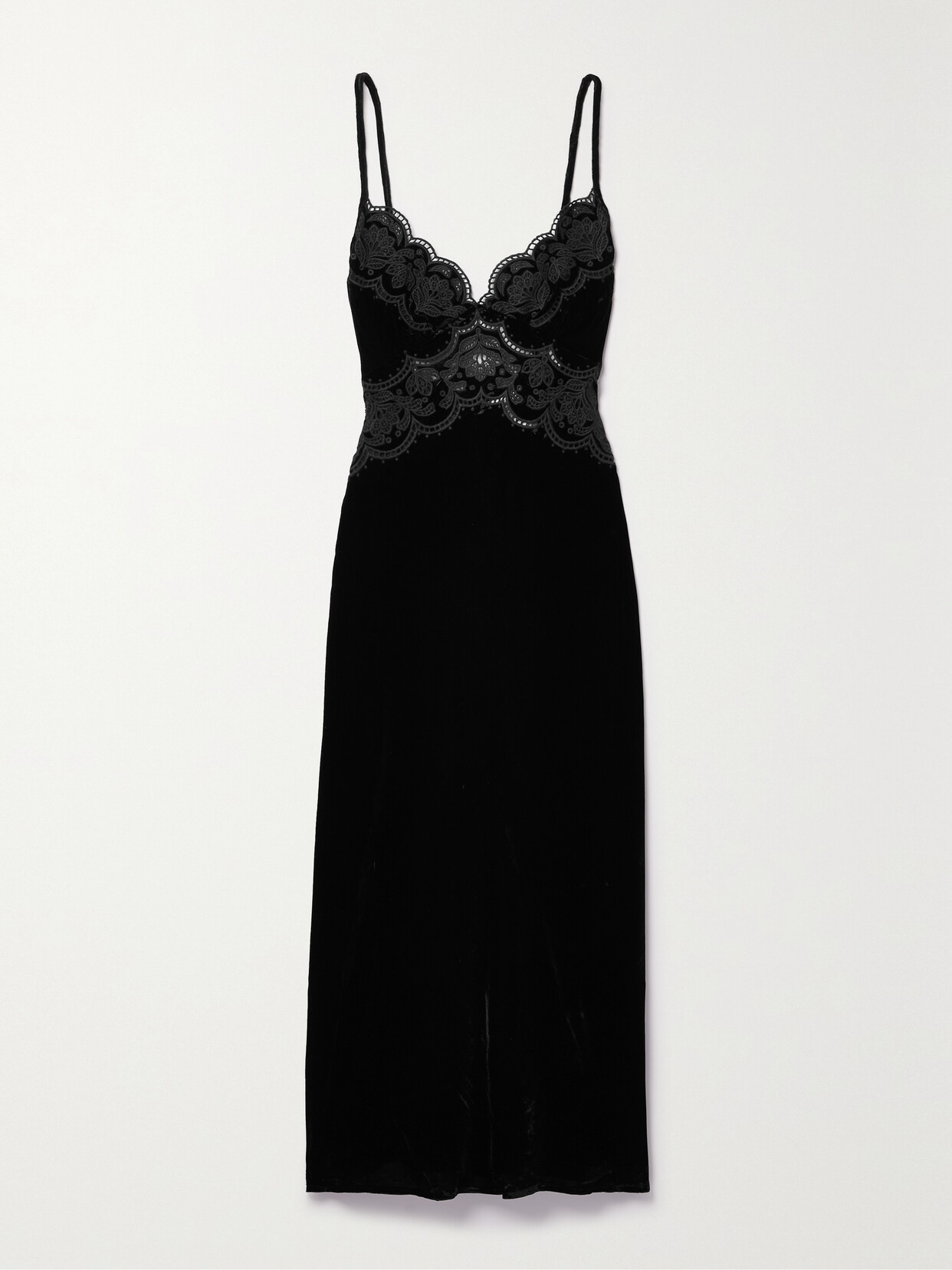 Farm Rio Richelieu Broderie Anglaise Velvet Midi Dress - Black