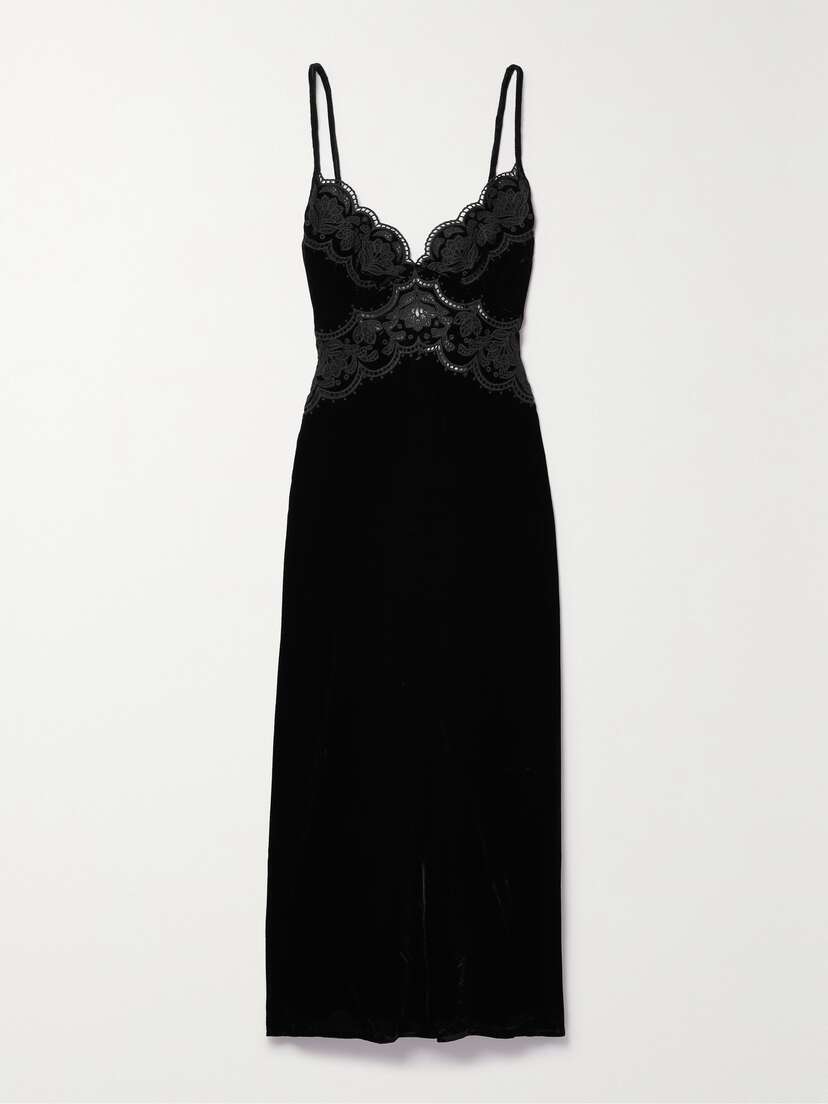 Farm Rio Richelieu Broderie Anglaise Velvet Midi Dress - x large