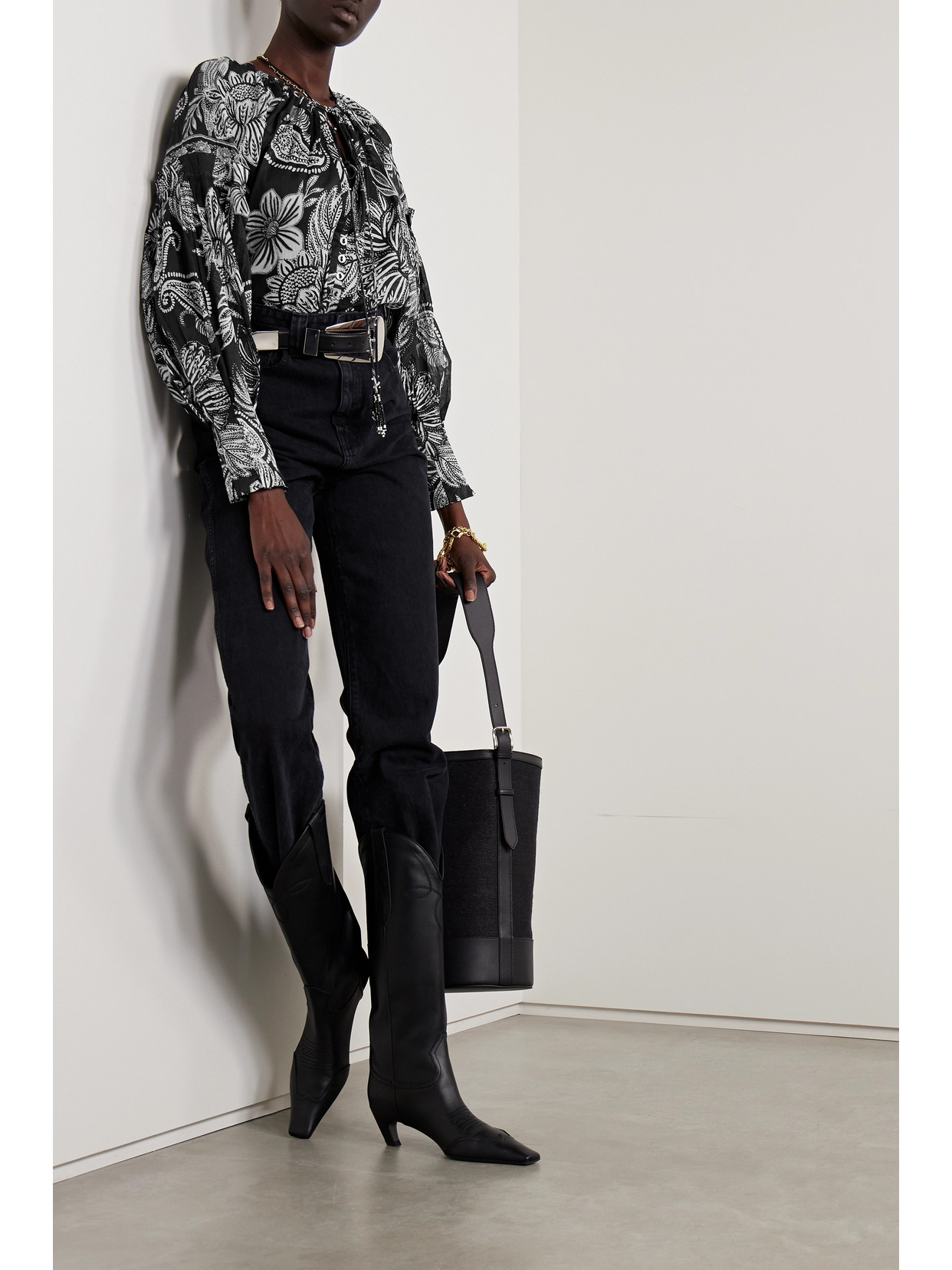 Farm Rio Paisley Bloom Cotton Trapeze Top In Black