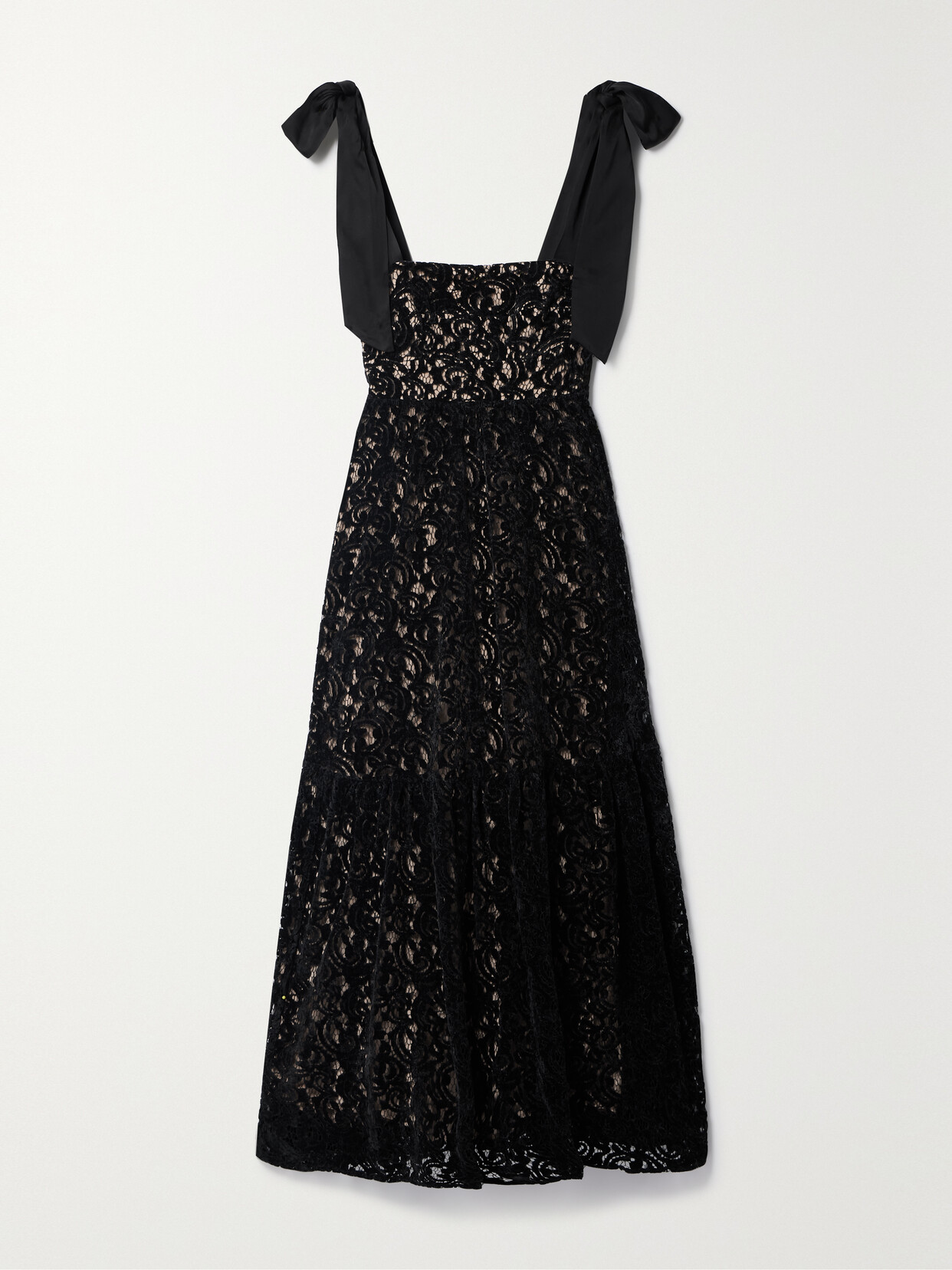 Farm Rio Satin-trimmed Velvet Guipure Lace Maxi Dress In Black