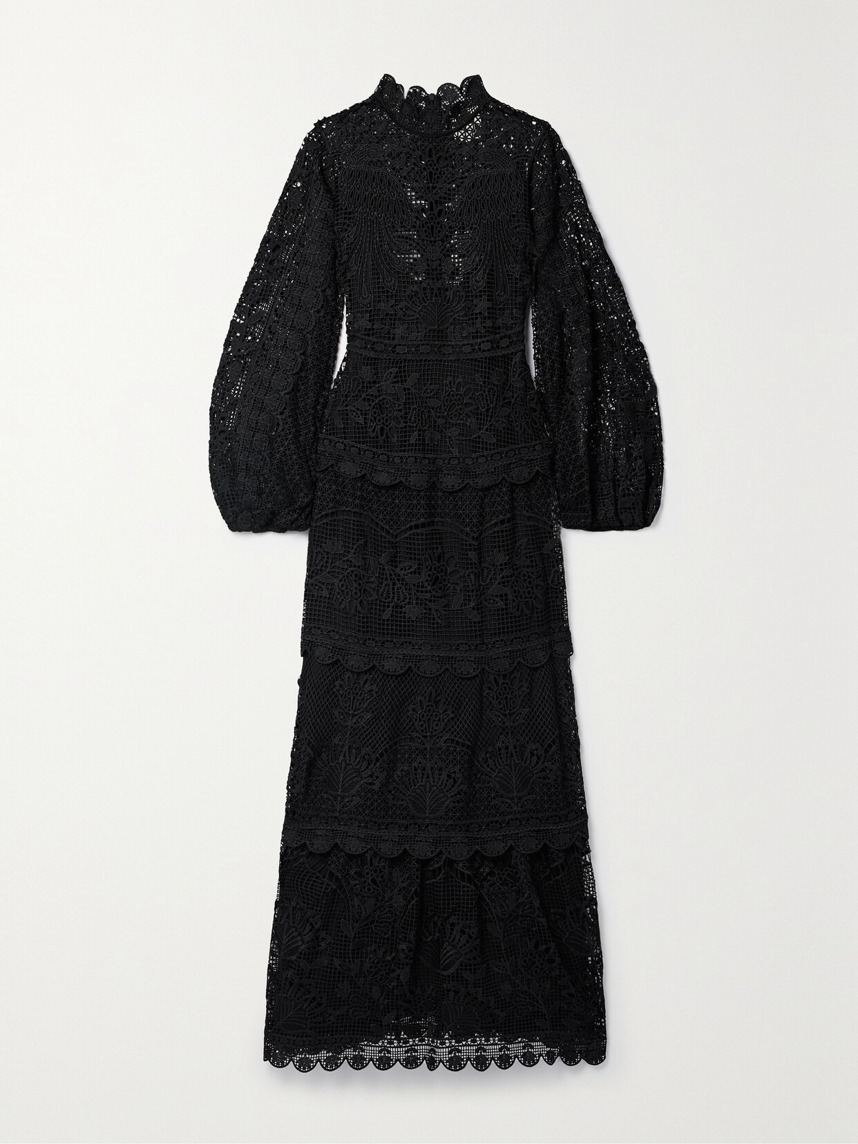 Farm Rio Tiered Guipure Lace Maxi Dress - Black