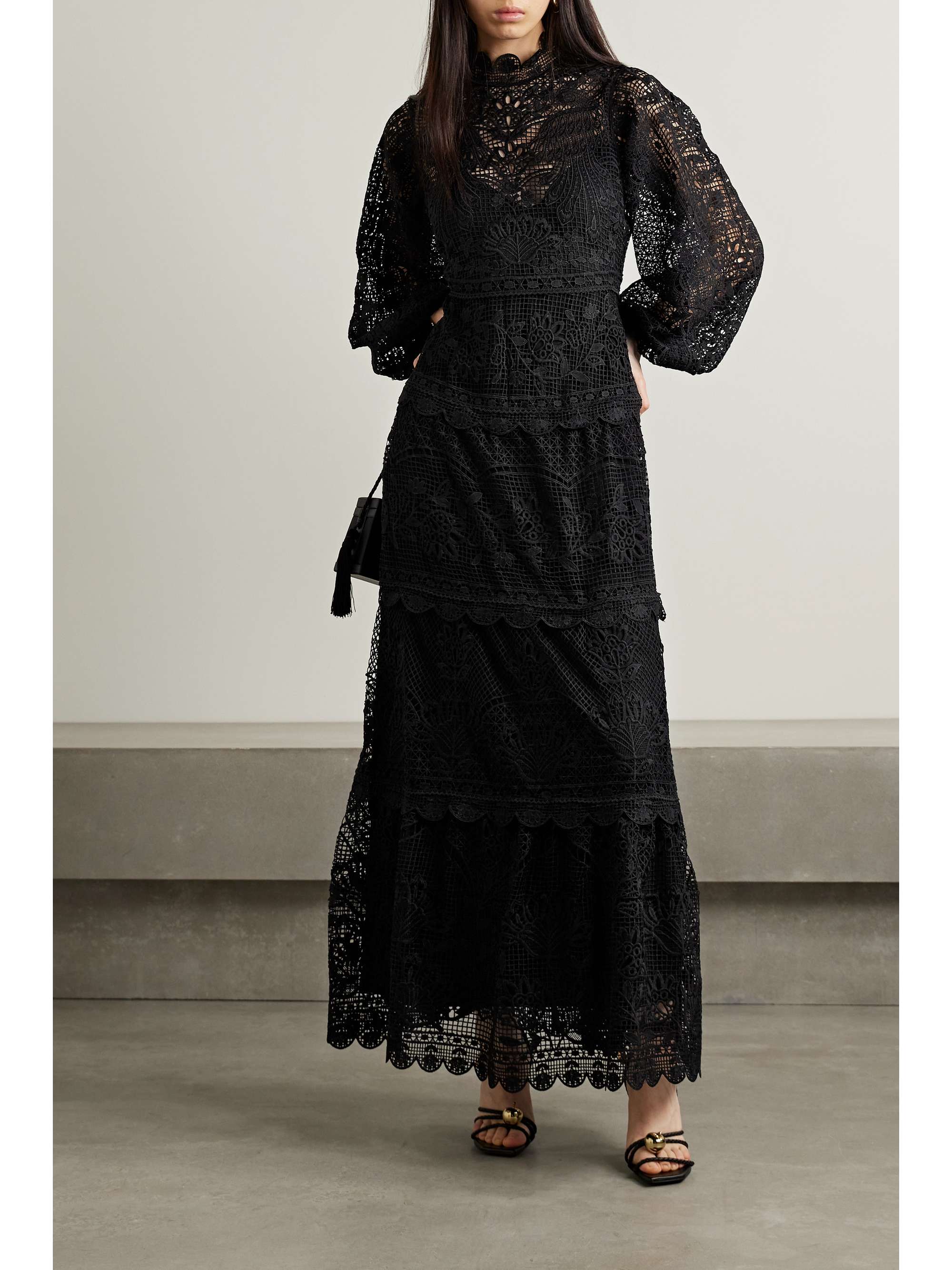 FARM RIO Tiered guipure lace maxi dress