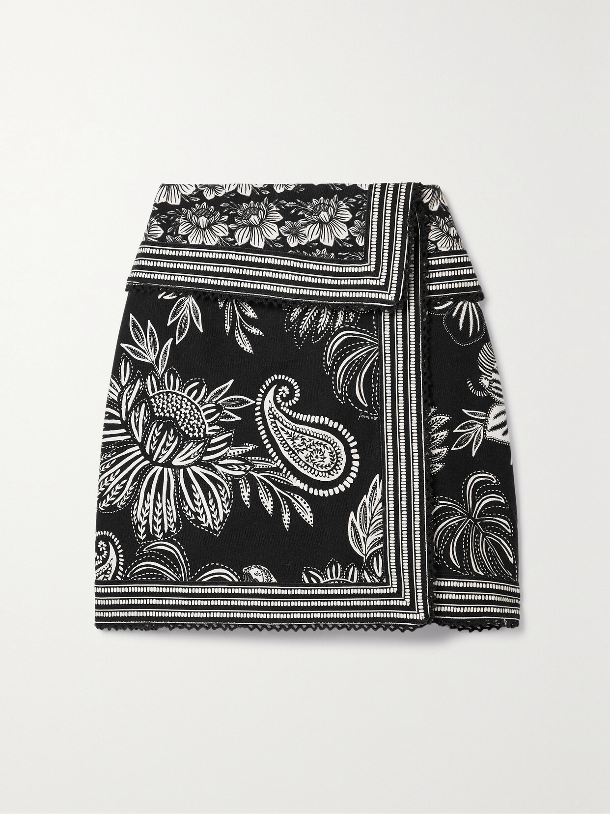 Wrap-effect Floral-print Organic Cotton-twill Mini Skirt