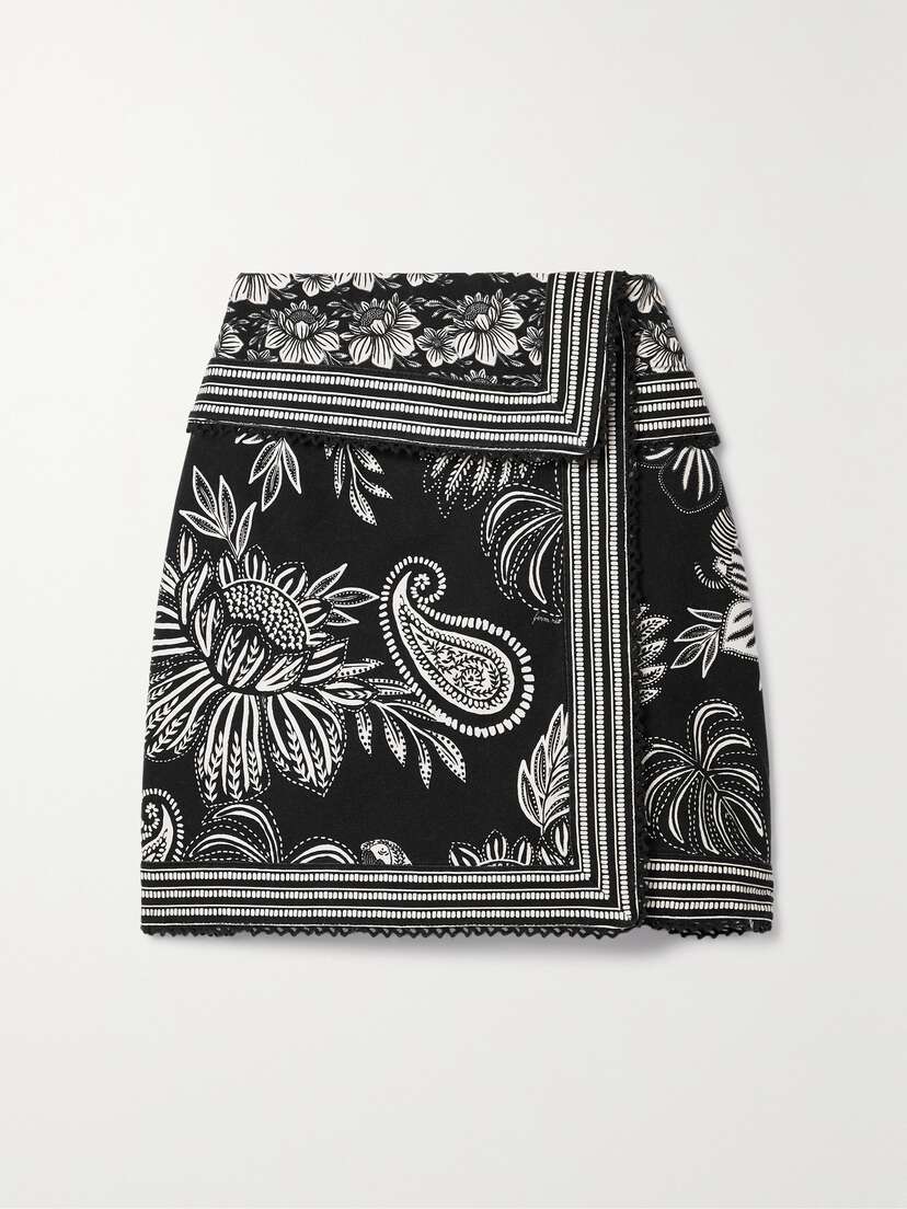 Farm Rio Wrap-effect Floral-print Organic Cotton-twill Mini Skirt