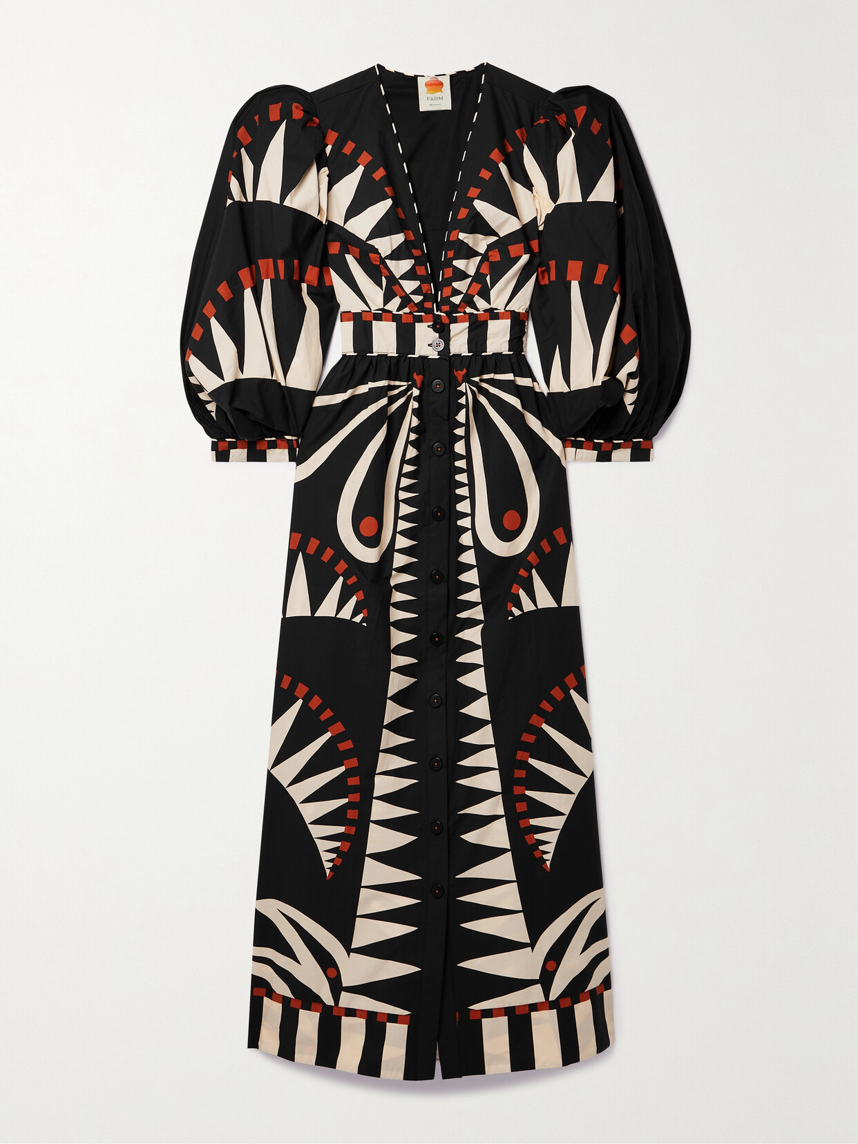 Farm Rio Printed Cotton-poplin Midi Dress In Black