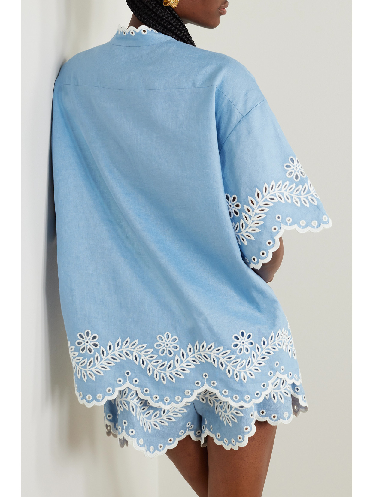 Zimmermann Junie Broderie Anglaise Linen Shirt In Blue