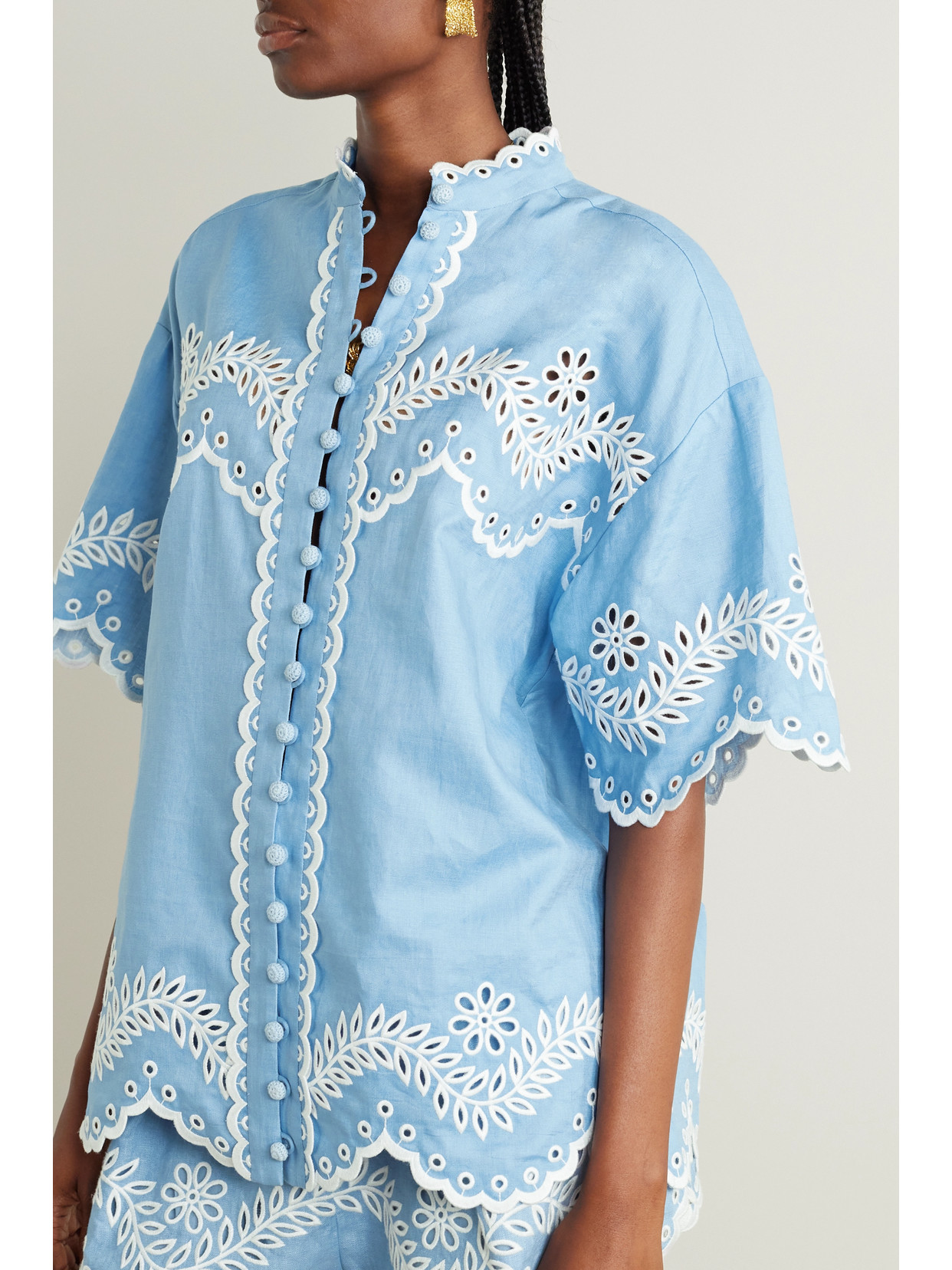 Zimmermann Junie Broderie Anglaise Linen Shirt In Blue