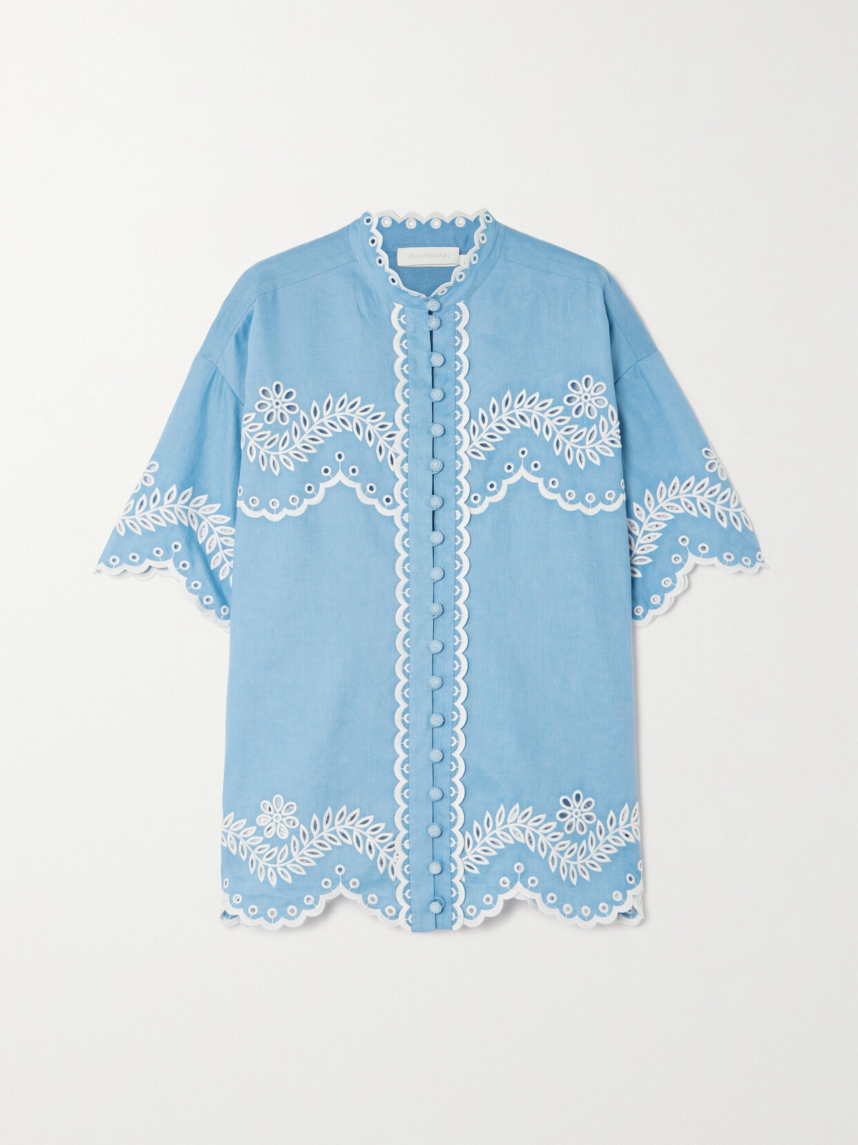 Zimmermann Junie Broderie Anglaise Linen Shirt In Blue