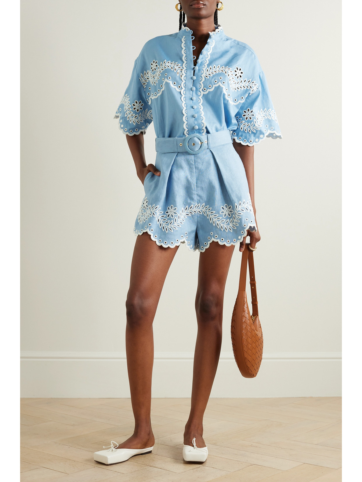 Zimmermann Junie Broderie Anglaise Linen Shirt In Blue