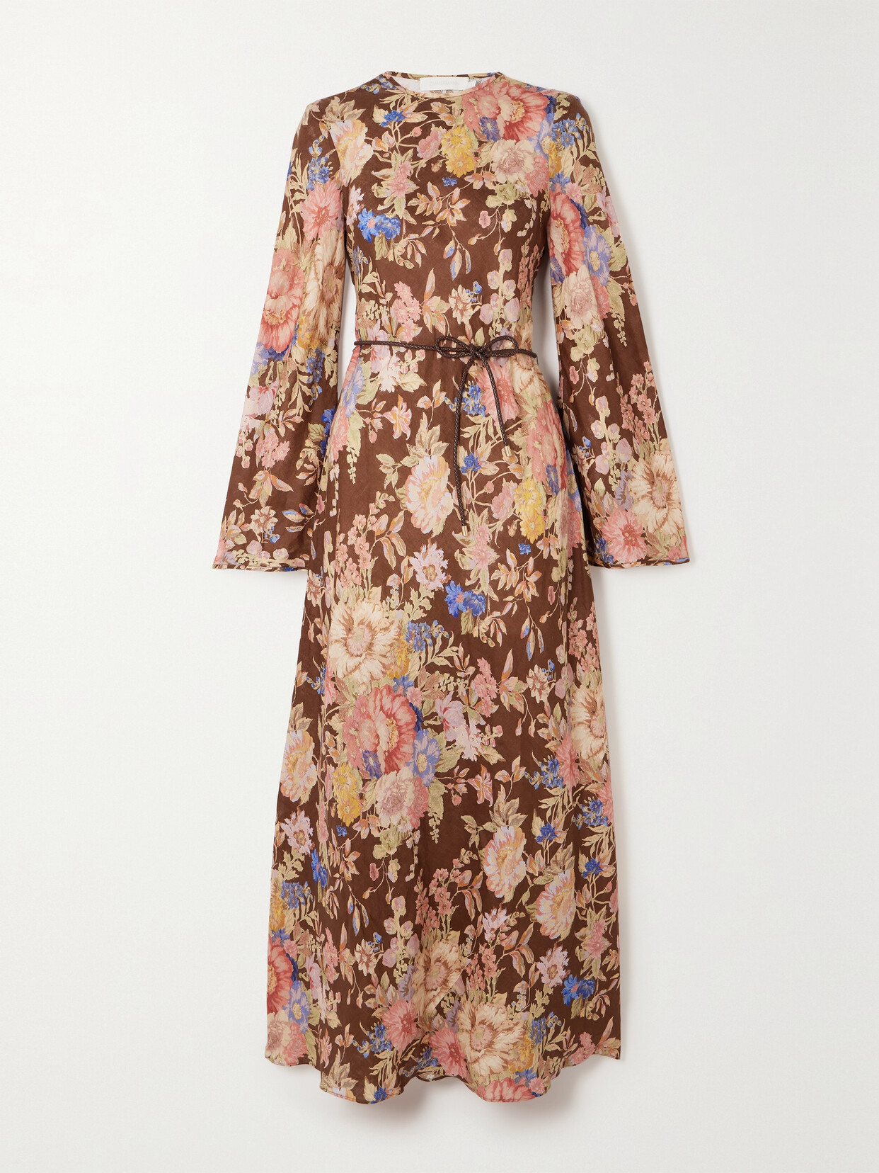 Zimmermann - + Net Sustain August Belted Floral-print Linen Maxi Dress - Brown