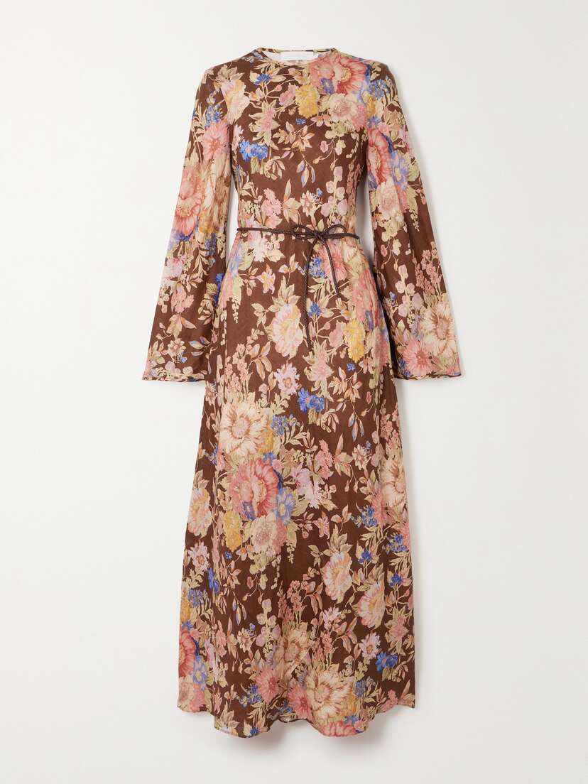 Zimmermann + Net Sustain August Belted Floral-print Linen Maxi Dress