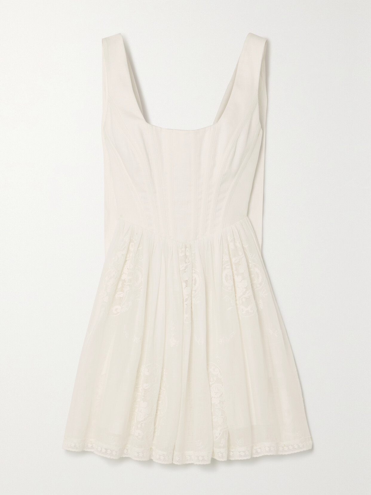 Zimmermann Alight Lace-trimmed Ramie Bustier Mini Dress In Ivory