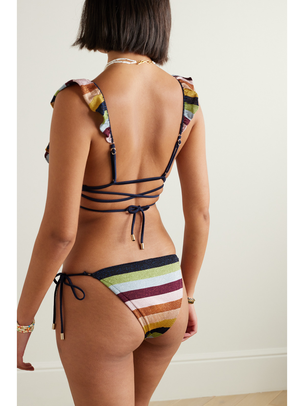 Shop Zimmermann Alight Striped Metallic Stretch-knit Bikini In Multi