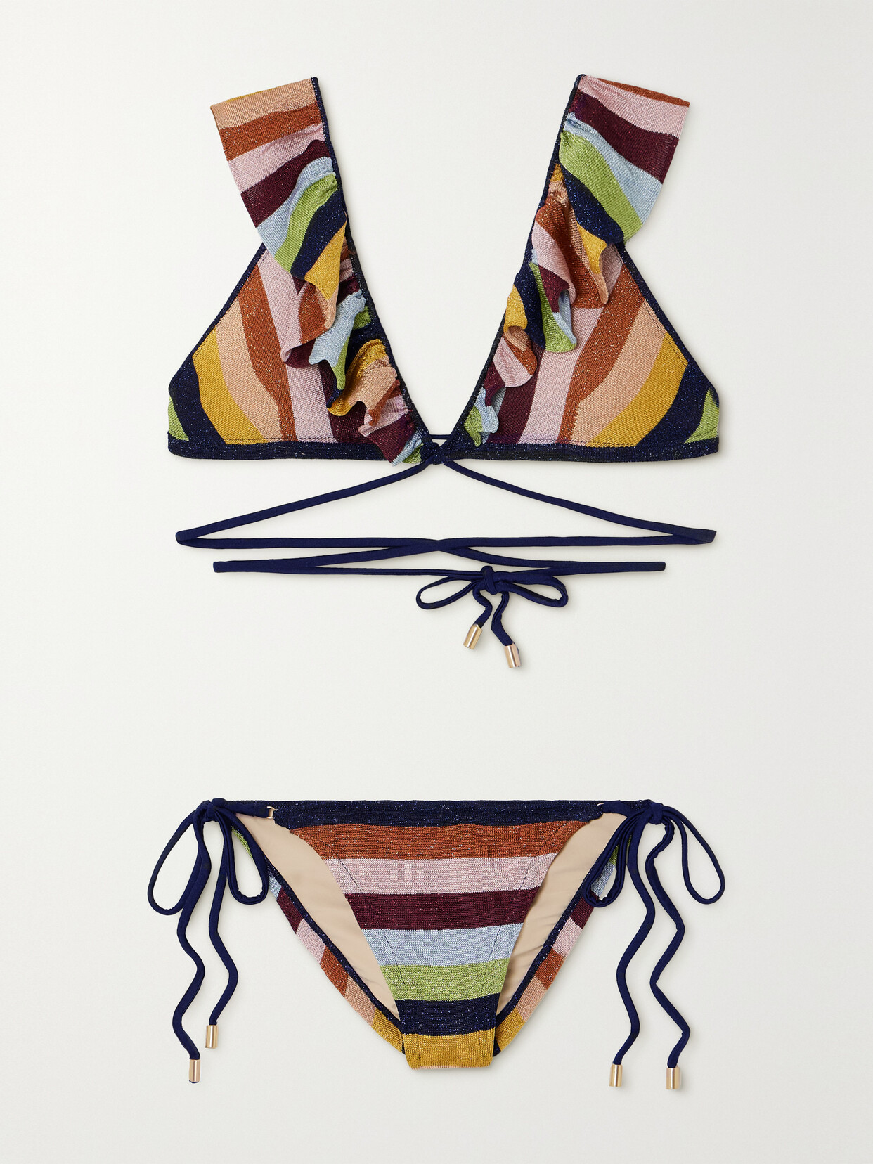 Zimmermann Alight Striped Metallic Stretch-knit Bikini In Multi