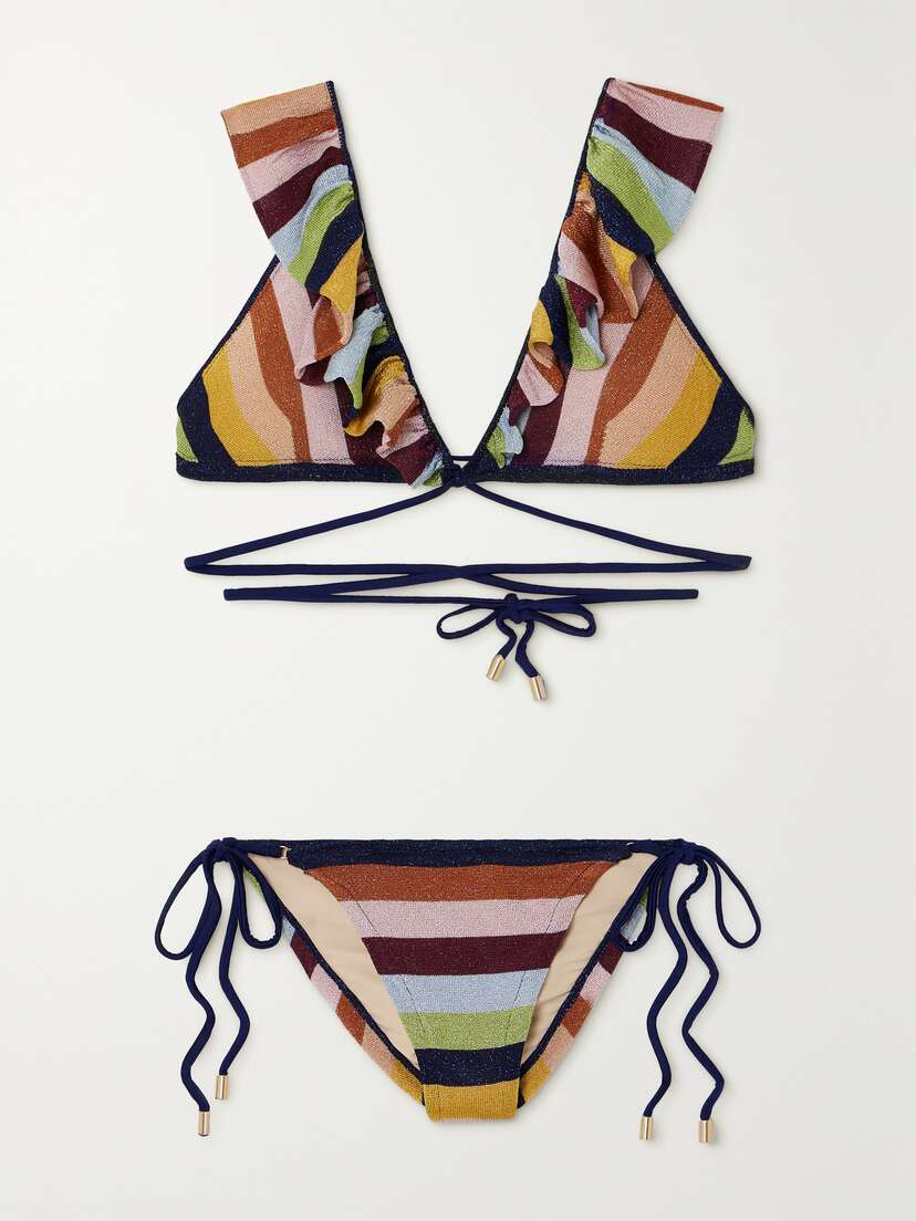 Zimmermann Alight Striped Metallic Stretch-knit Bikini