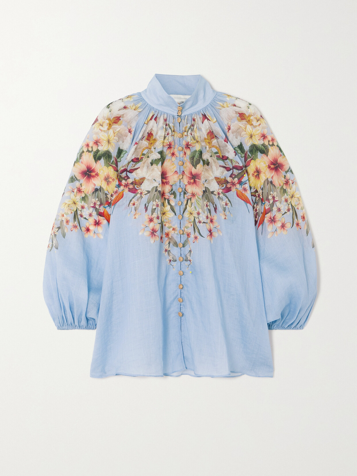 Zimmermann Lexi Printed Linen Blouse In Blue