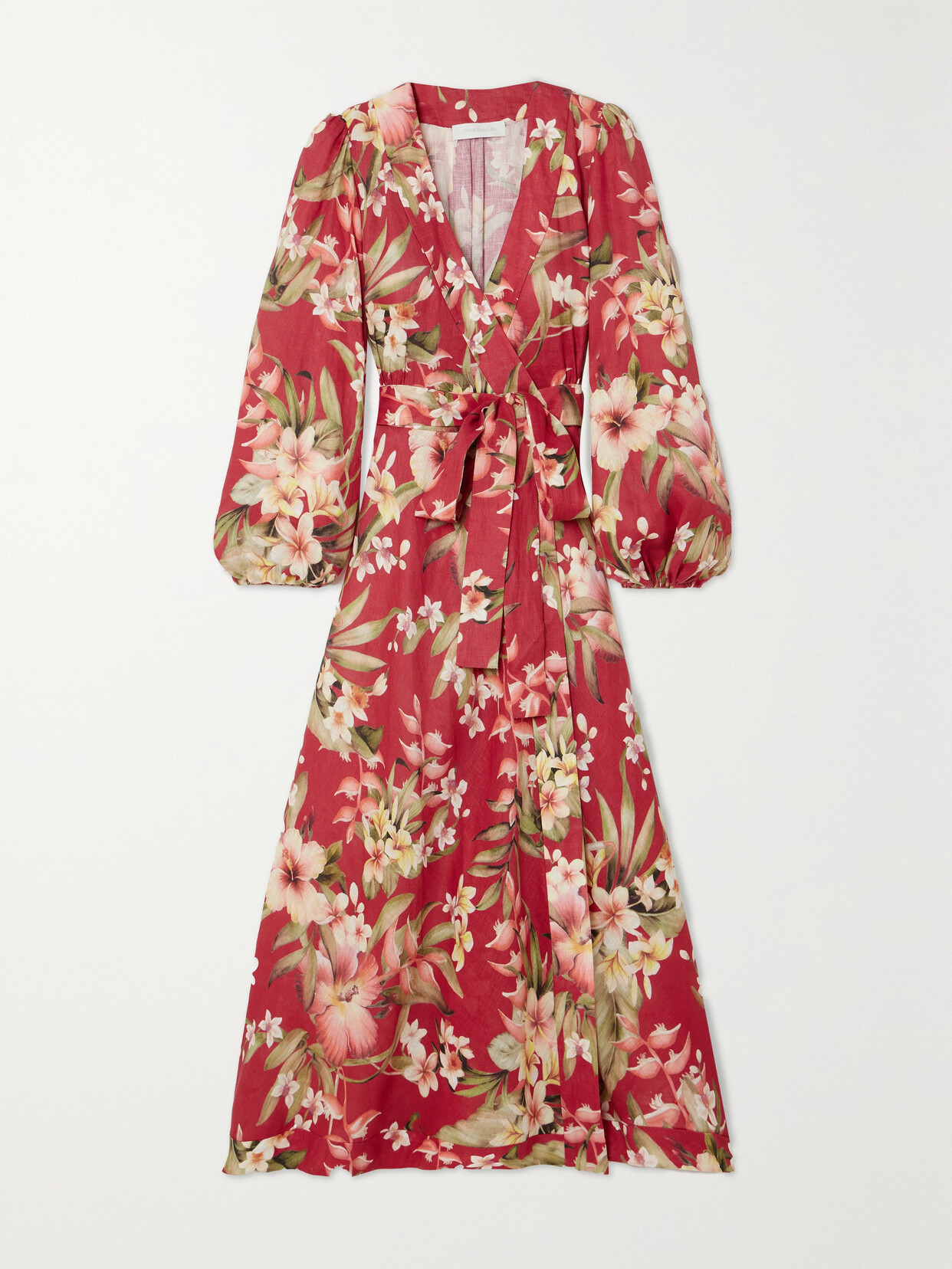 Zimmermann + Net Sustain Lexi Floral-print Linen Midi Wrap Dress In Red