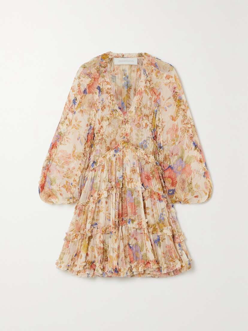 Zimmermann + Net Sustain August Ruffled Tiered Gathered Floral-print Crepon Mini Dress