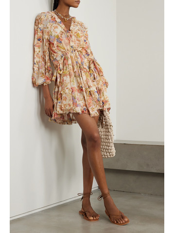 Zimmermann + NET SUSTAIN August ruffled tiered gathered floral-print crepon mini dress