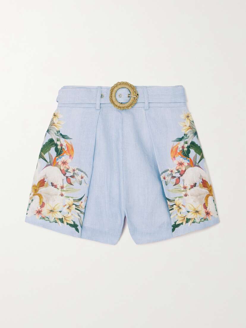 Zimmermann Lexi Belted Floral-print Linen Shorts