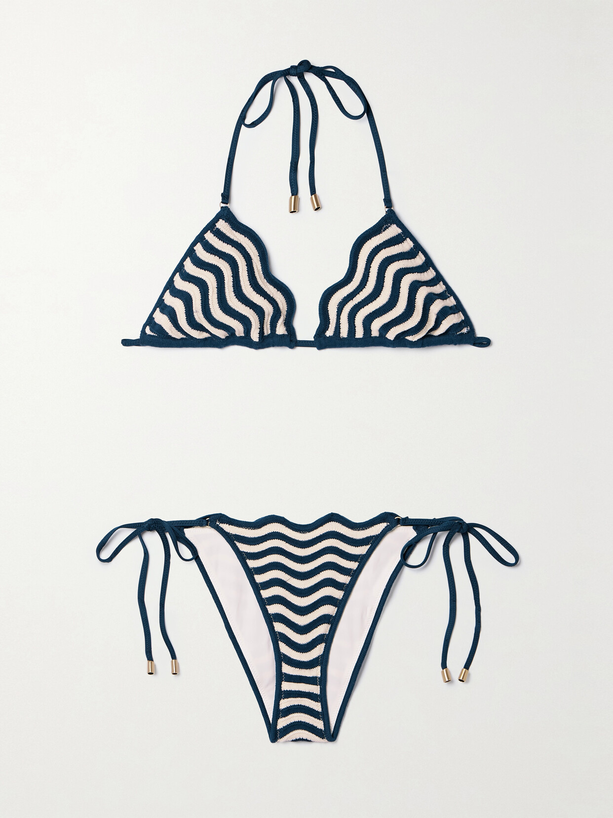 Zimmermann Junie Striped Crocheted Cotton Triangle Bikini In Blue