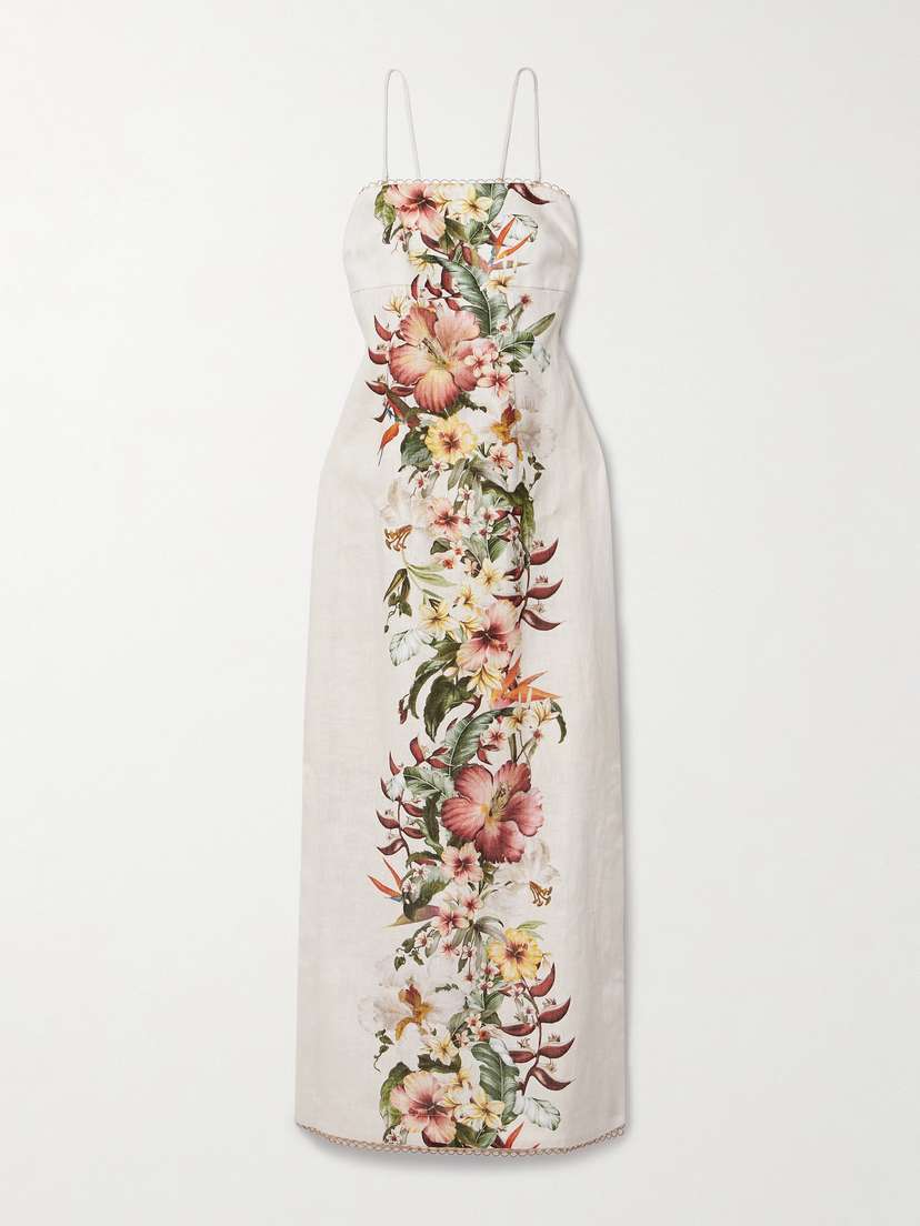 Zimmermann + Net Sustain Lexi Tie-detailed Cutout Floral-print Linen Maxi Dress