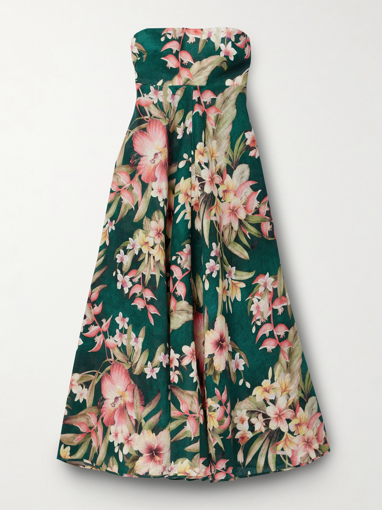 Zimmermann - Lexi Strapless Floral-print Linen Midi Dress - Green