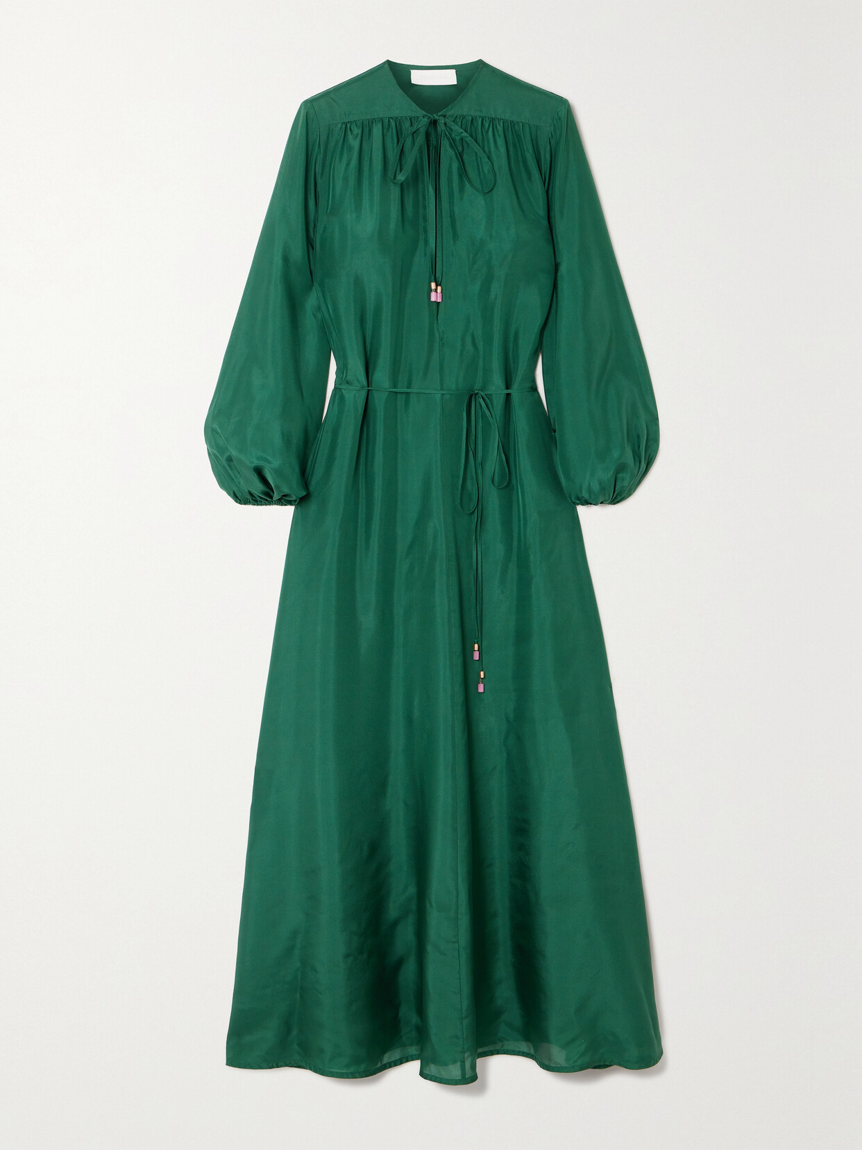 Zimmermann + Net Sustain Junie Billow Belted Organic Silk Midi Dress - Green